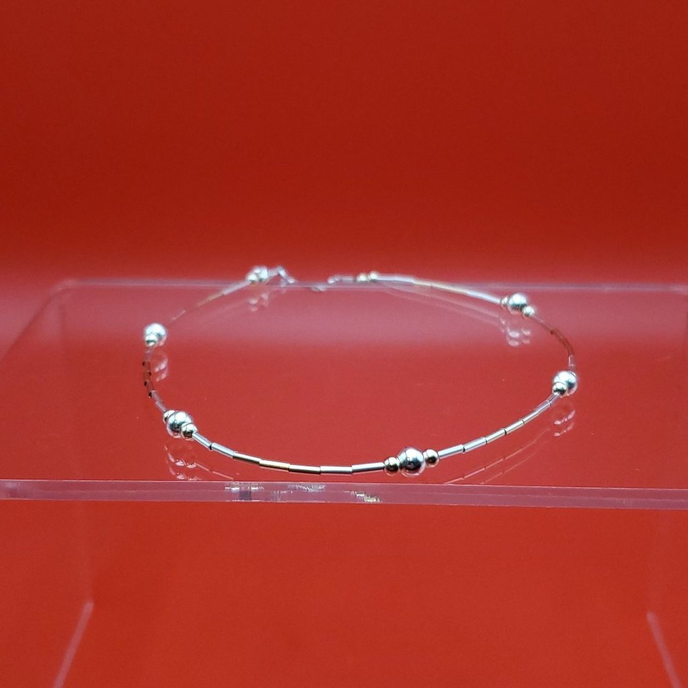 9 Inch 925 Sterling Silver Two Tone Cross Charm Ankle Bracelet
